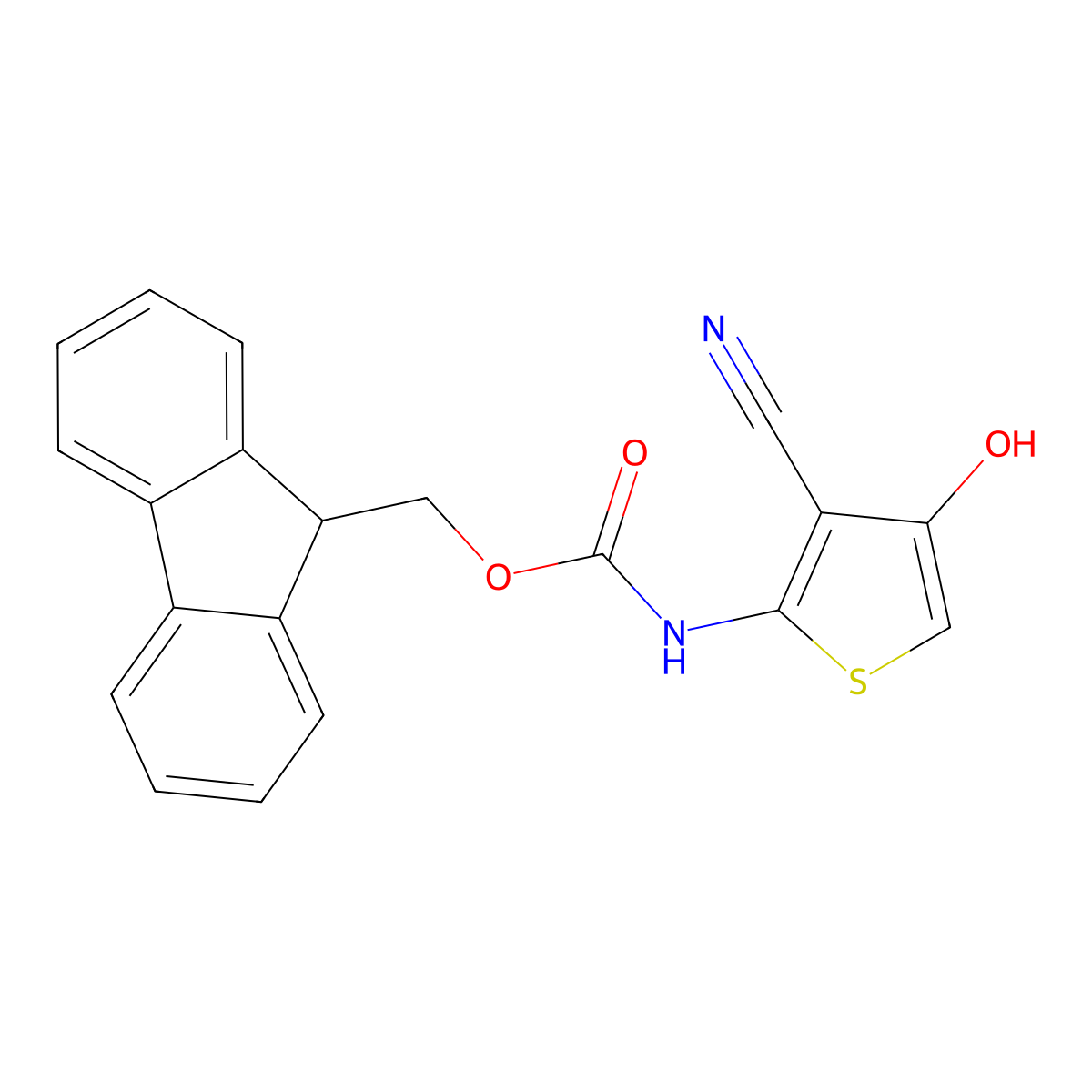 (9H-fluoren-9-yl)methyl N-(3-cyano-4-hydroxythiophen-2-yl)carbamate molecular structure, CAS 2763984-06-9