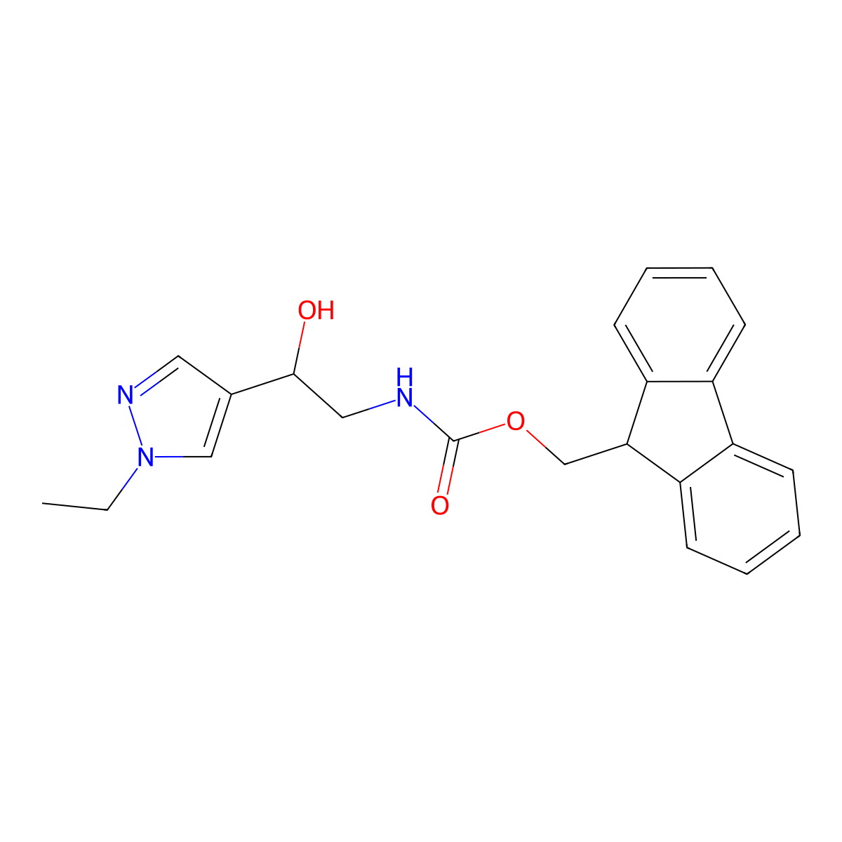 (9H-fluoren-9-yl)methyl N-[2-(1-ethyl-1H-pyrazol-4-yl)-2-hydroxyethyl]carbamate molecular structure, CAS 2763984-07-0