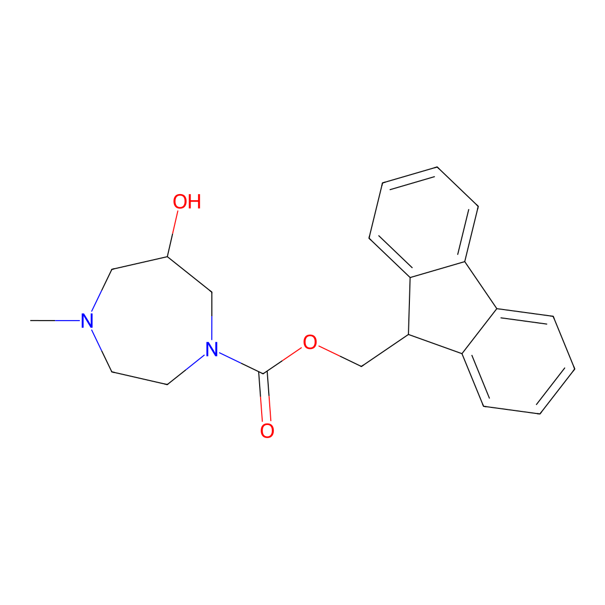 (9H-fluoren-9-yl)methyl 6-hydroxy-4-methyl-1,4-diazepane-1-carboxylate molecular structure, CAS 2763984-26-3