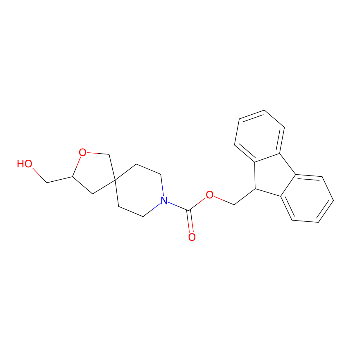 (9H-fluoren-9-yl)methyl 3-(hydroxymethyl)-2-oxa-8-azaspiro[4.5]decane-8-carboxylate molecular structure, CAS 2763984-37-6