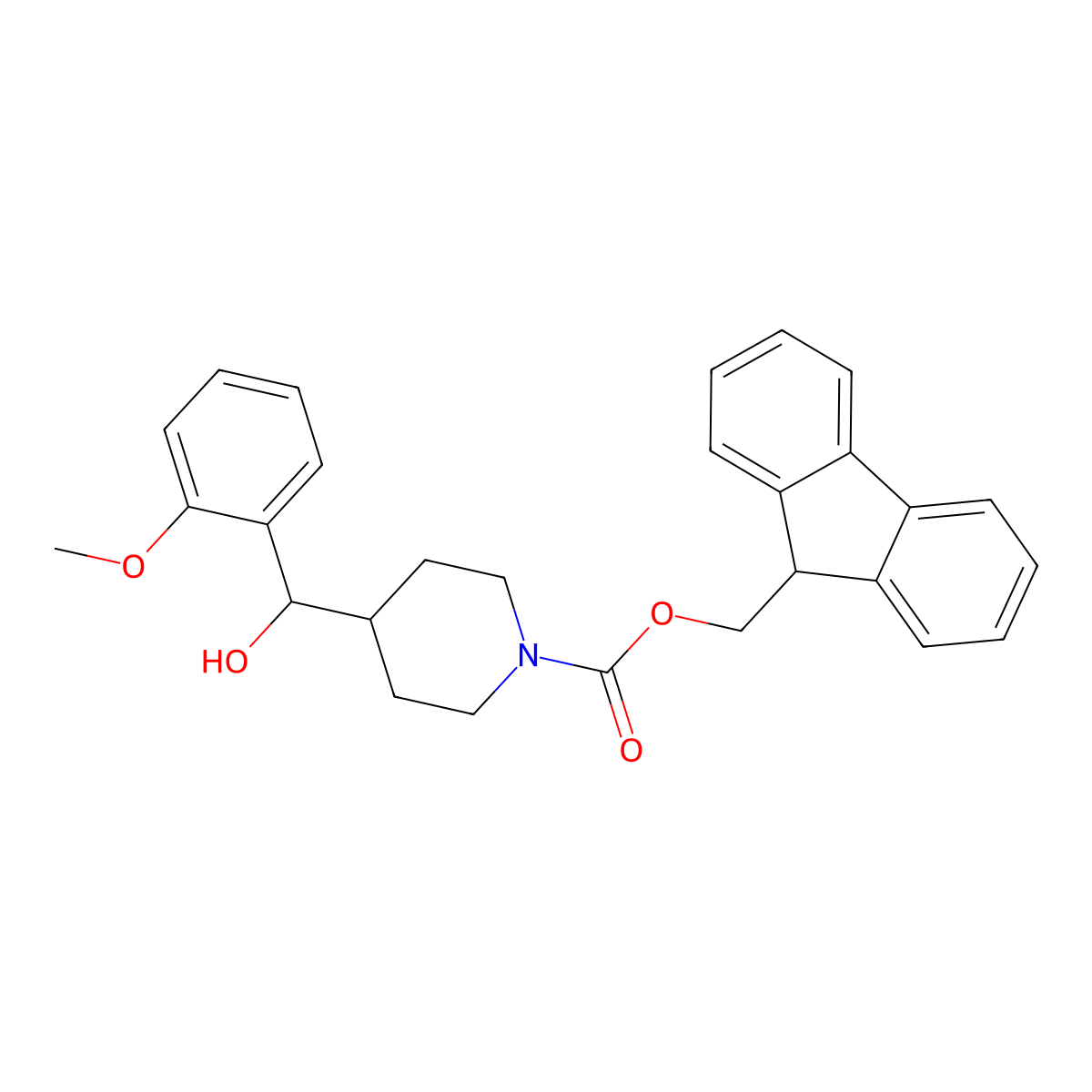 (9H-fluoren-9-yl)methyl 4-[hydroxy(2-methoxyphenyl)methyl]piperidine-1-carboxylate molecular structure, CAS 2763984-39-8
