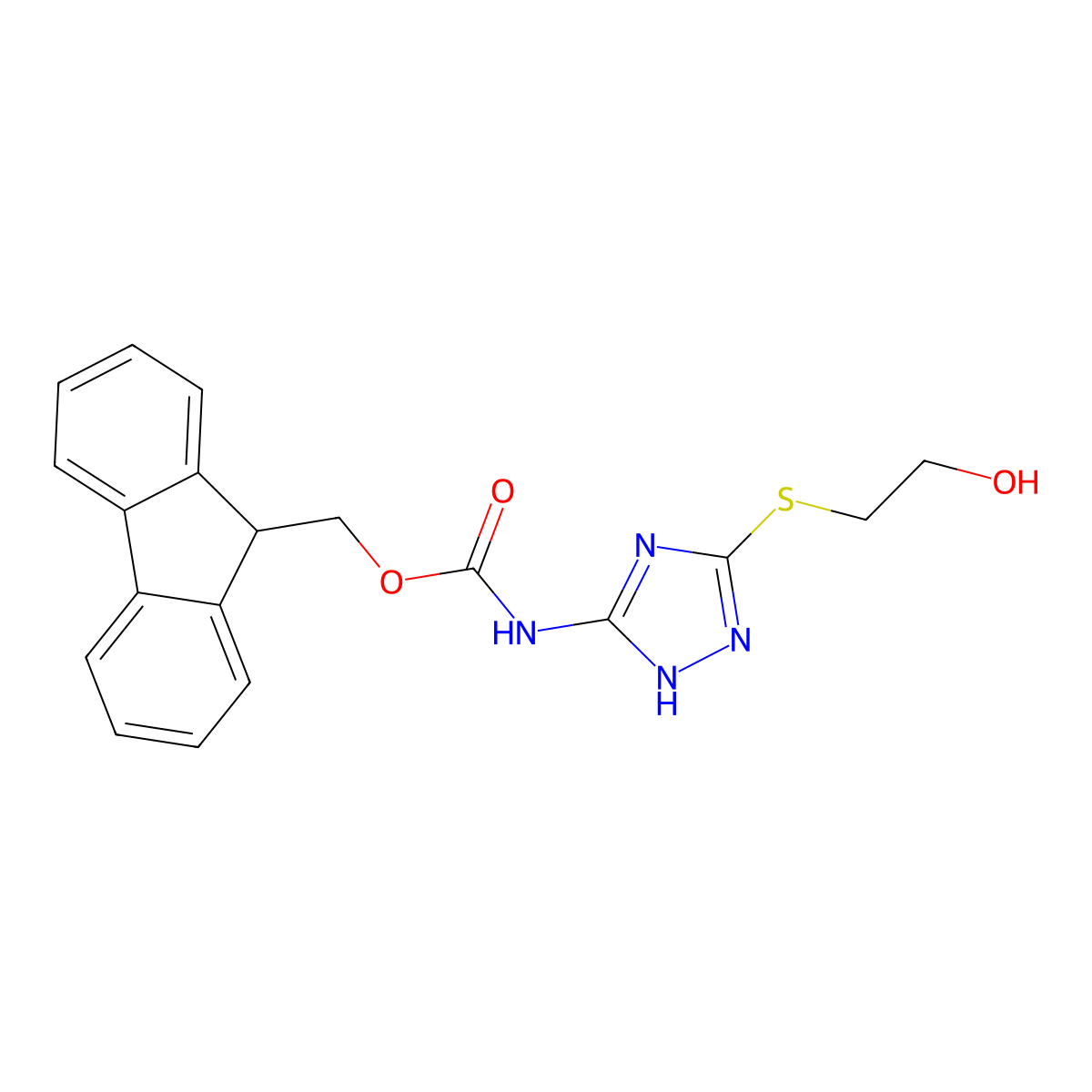 (9H-fluoren-9-yl)methyl N-{3-[(2-hydroxyethyl)sulfanyl]-1H-1,2,4-triazol-5-yl}carbamate molecular structure, CAS 2763984-44-5