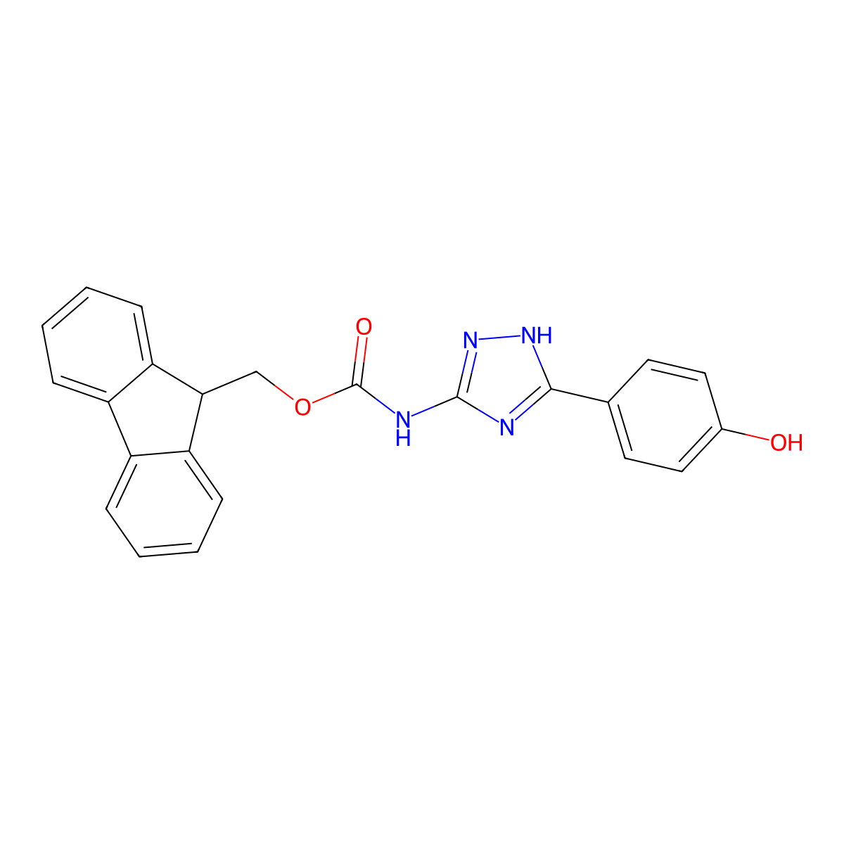 (9H-fluoren-9-yl)methyl N-[3-(4-hydroxyphenyl)-1H-1,2,4-triazol-5-yl]carbamate molecular structure, CAS 2763984-48-9