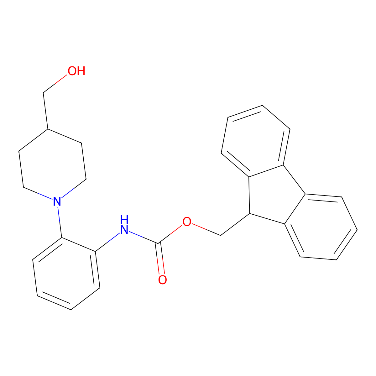 (9H-fluoren-9-yl)methyl N-{2-[4-(hydroxymethyl)piperidin-1-yl]phenyl}carbamate molecular structure, CAS 2763984-57-0