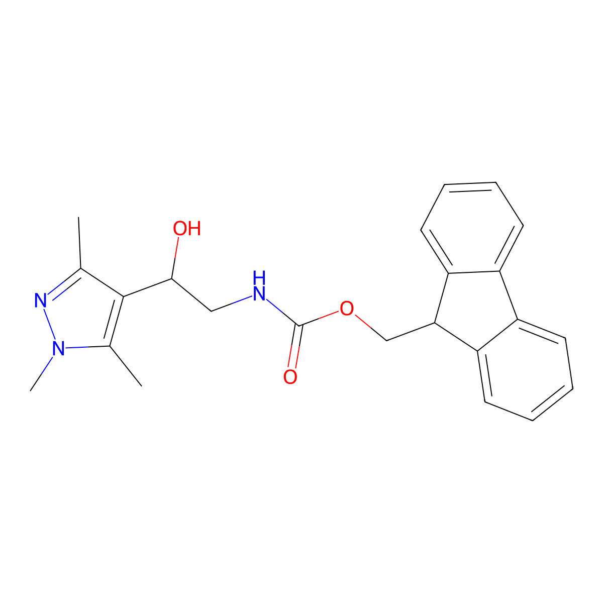 (9H-fluoren-9-yl)methyl N-[2-hydroxy-2-(1,3,5-trimethyl-1H-pyrazol-4-yl)ethyl]carbamate molecular structure, CAS 2763984-58-1