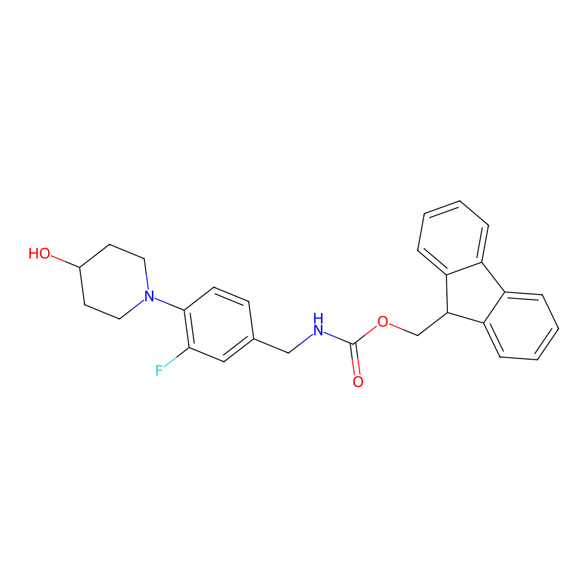 (9H-fluoren-9-yl)methyl N-{[3-fluoro-4-(4-hydroxypiperidin-1-yl)phenyl]methyl}carbamate molecular structure, CAS 2763984-73-0