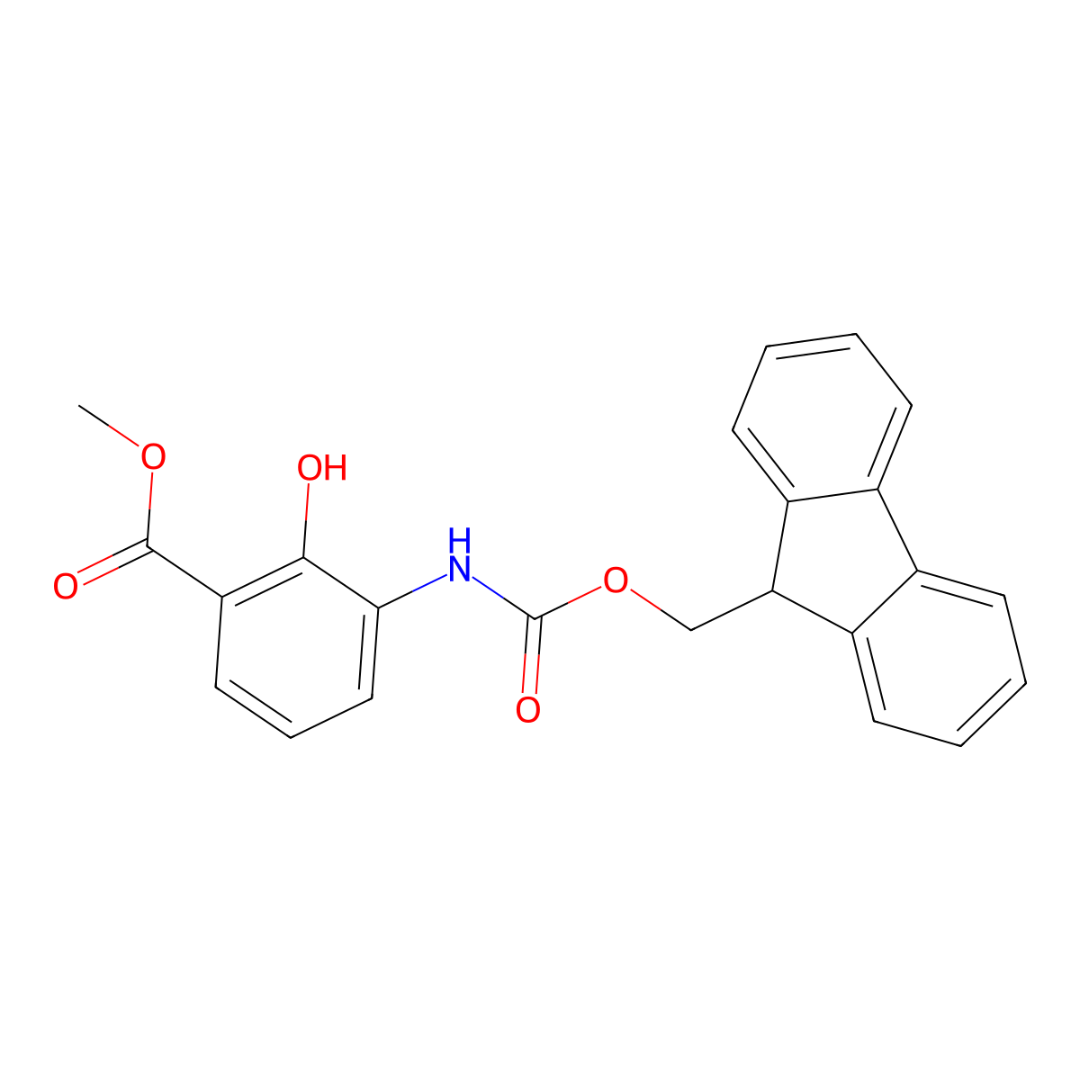 methyl 3-({[(9H-fluoren-9-yl)methoxy]carbonyl}amino)-2-hydroxybenzoate molecular structure, CAS 2763984-74-1