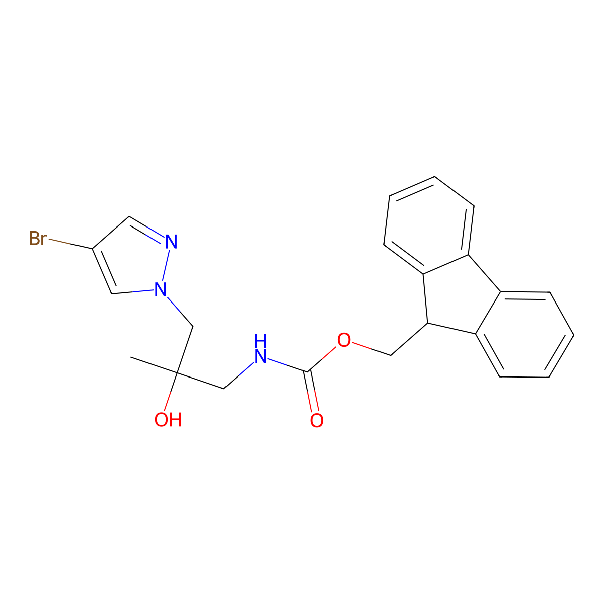 (9H-fluoren-9-yl)methyl N-[3-(4-bromo-1H-pyrazol-1-yl)-2-hydroxy-2-methylpropyl]carbamate molecular structure, CAS 2763984-76-3