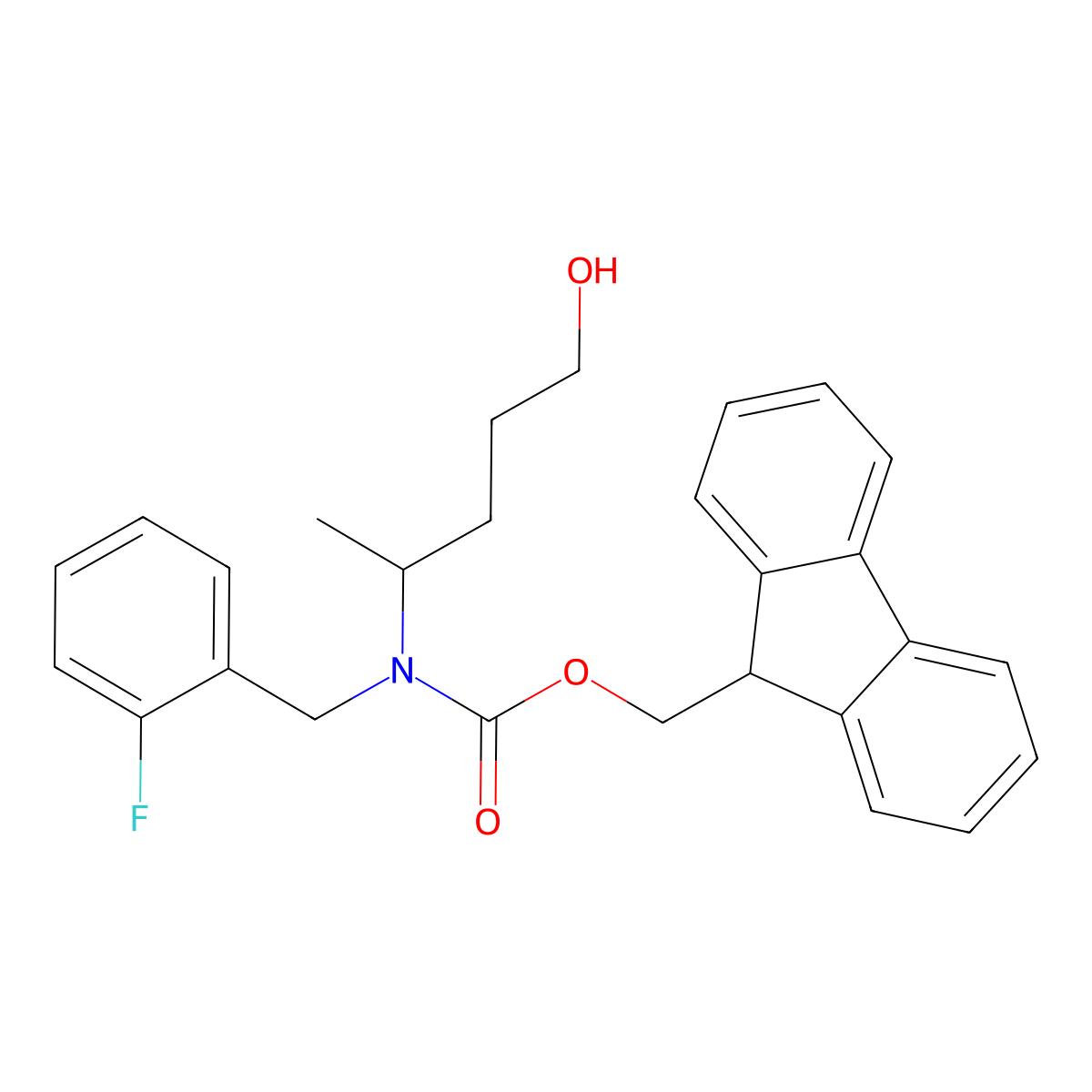 (9H-fluoren-9-yl)methyl N-[(2-fluorophenyl)methyl]-N-(5-hydroxypentan-2-yl)carbamate molecular structure, CAS 2763984-82-1