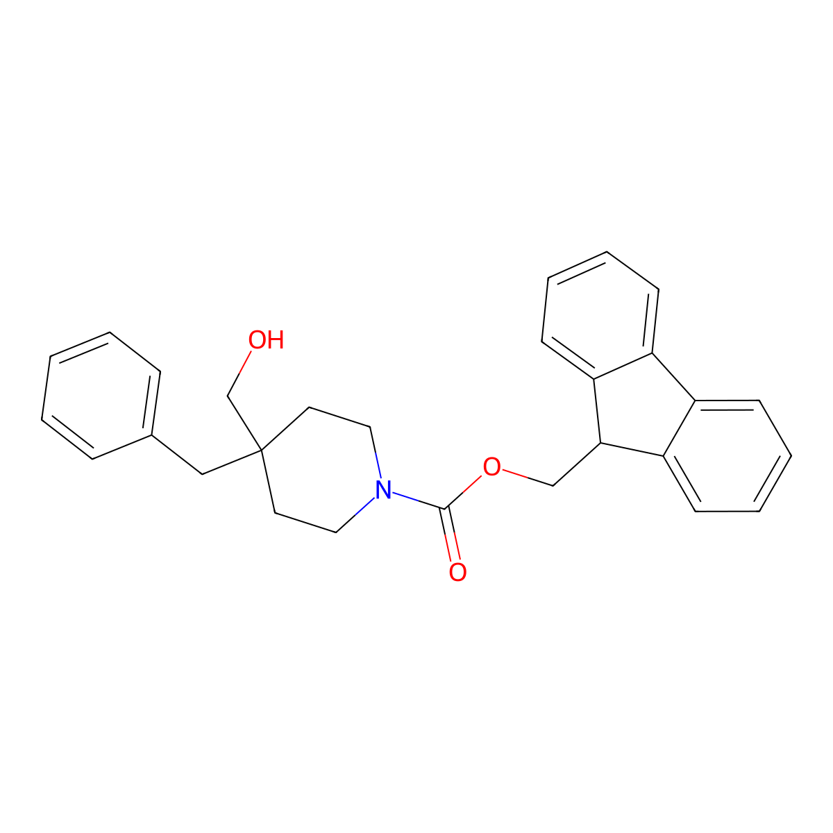 (9H-fluoren-9-yl)methyl 4-benzyl-4-(hydroxymethyl)piperidine-1-carboxylate molecular structure, CAS 2763984-85-4