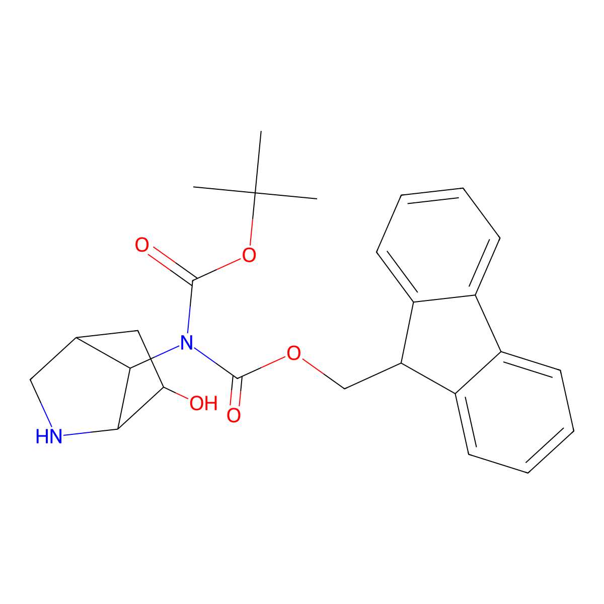 rac-(9H-fluoren-9-yl)methyl N-[(tert-butoxy)carbonyl]-N-[(1R,4S,6R,7S)-6-hydroxy-2-azabicyclo[2.2.1]heptan-7-yl]carbamate molecular structure, CAS 2763984-87-6