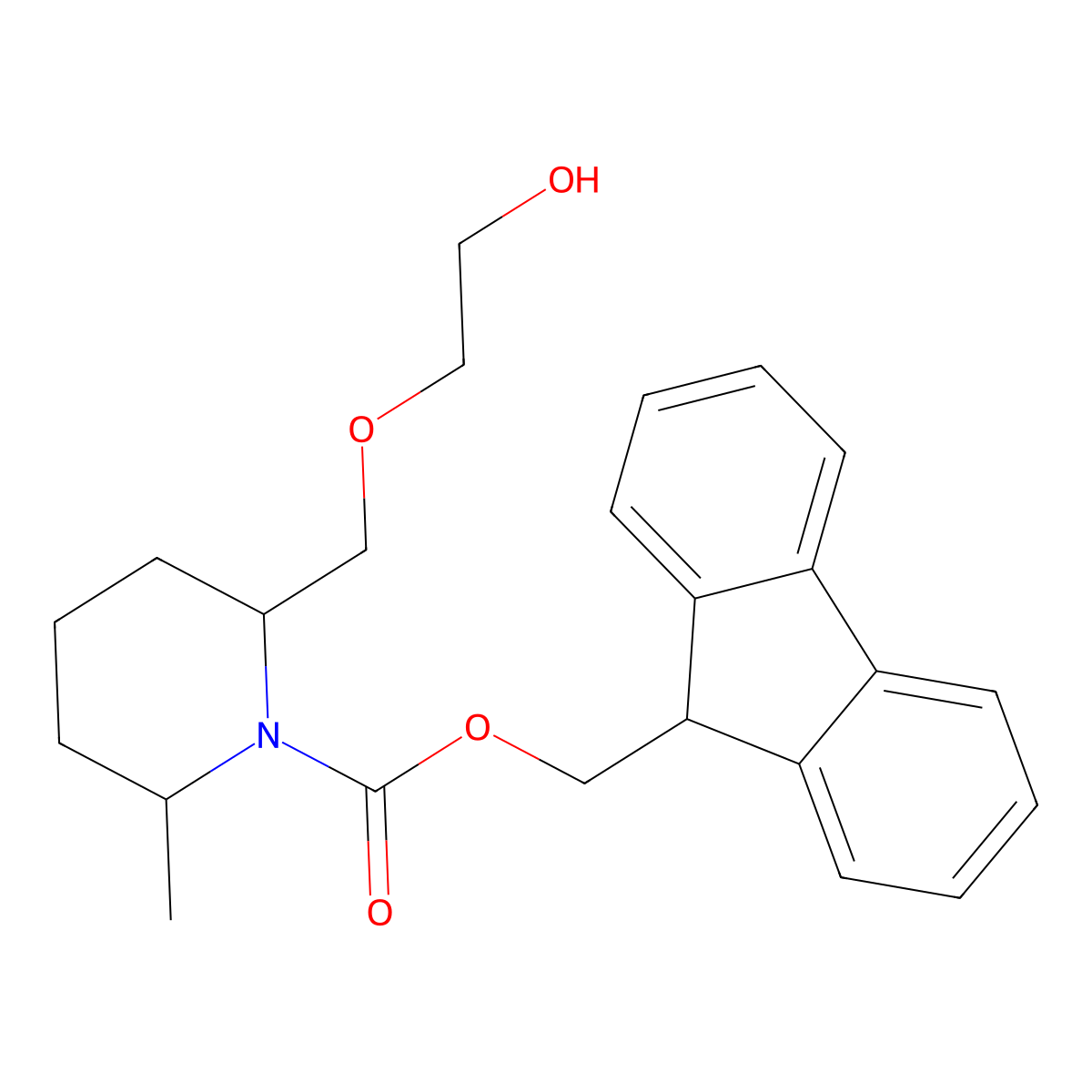 rac-(9H-fluoren-9-yl)methyl (2R,6R)-2-[(2-hydroxyethoxy)methyl]-6-methylpiperidine-1-carboxylate molecular structure, CAS 2763984-92-3