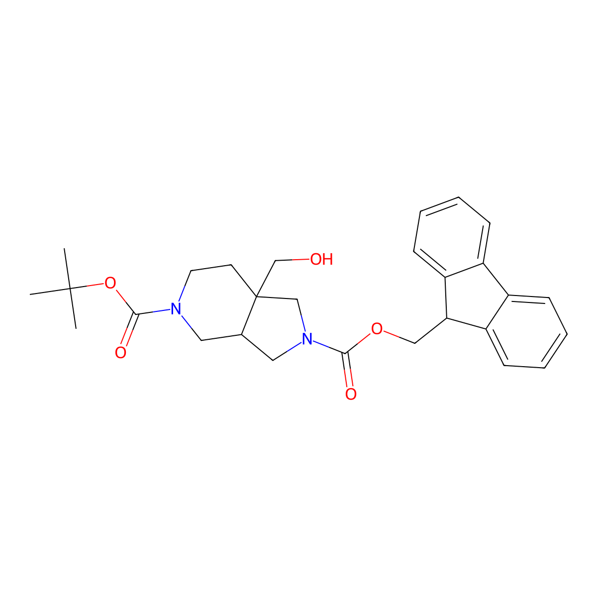 5-tert-butyl 2-(9H-fluoren-9-yl)methyl 7a-(hydroxymethyl)-octahydro-1H-pyrrolo[3,4-c]pyridine-2,5-dicarboxylate molecular structure, CAS 2763985-07-3