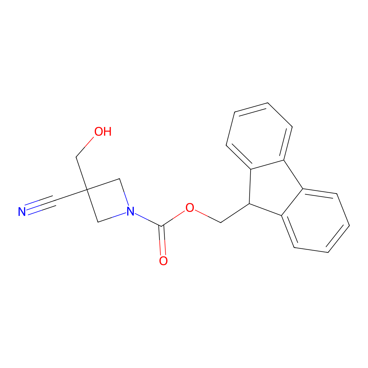 (9H-fluoren-9-yl)methyl 3-cyano-3-(hydroxymethyl)azetidine-1-carboxylate molecular structure, CAS 2763985-13-1