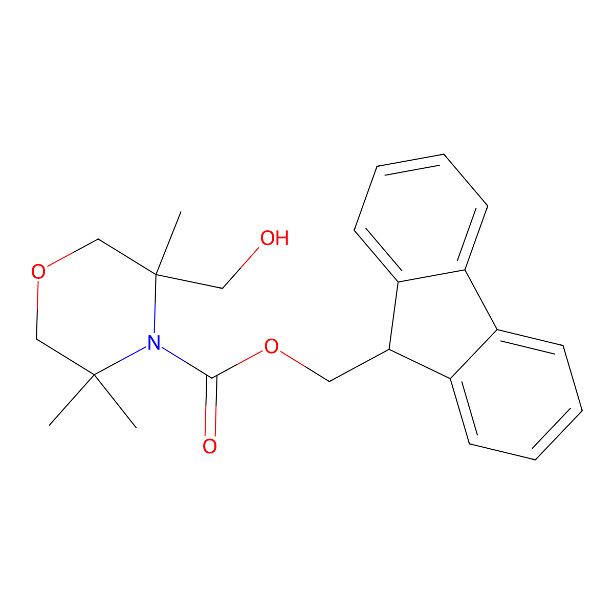 (9H-fluoren-9-yl)methyl 3-(hydroxymethyl)-3,5,5-trimethylmorpholine-4-carboxylate molecular structure, CAS 2763985-17-5