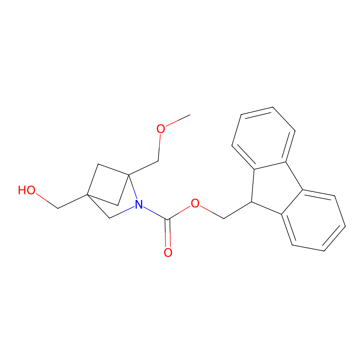 (9H-fluoren-9-yl)methyl 4-(hydroxymethyl)-1-(methoxymethyl)-2-azabicyclo[2.1.1]hexane-2-carboxylate molecular structure, CAS 2763985-21-1
