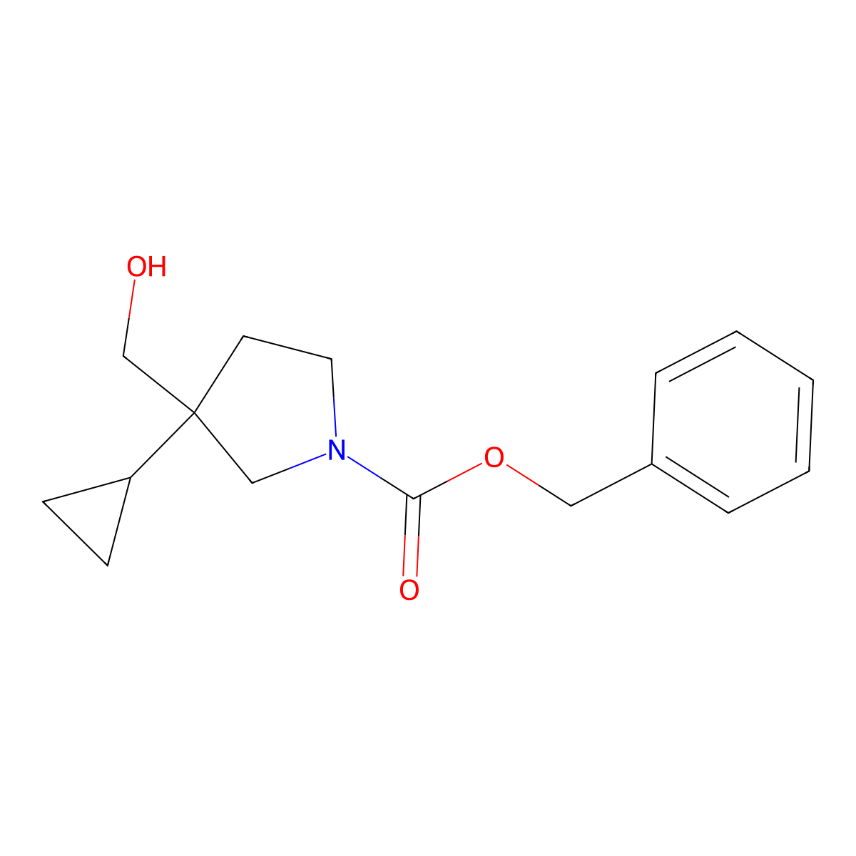 Benzyl 3-cyclopropyl-3-(hydroxymethyl)pyrrolidine-1-carboxylate molecular structure, CAS 2763985-24-4