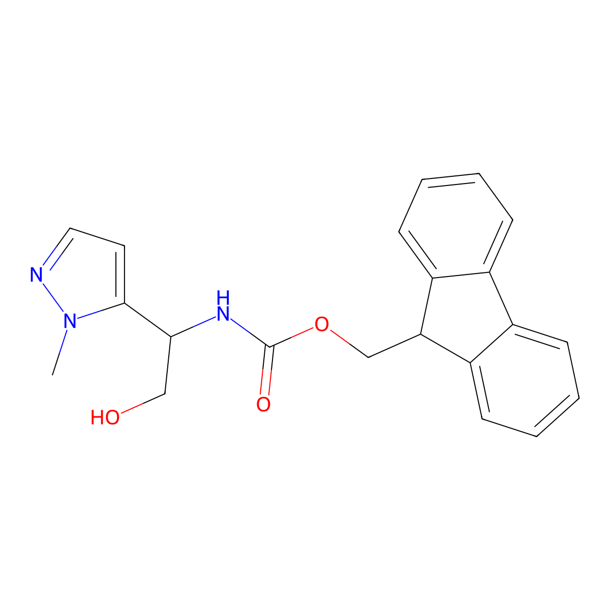 (9H-fluoren-9-yl)methyl N-[2-hydroxy-1-(1-methyl-1H-pyrazol-5-yl)ethyl]carbamate molecular structure, CAS 2763985-27-7