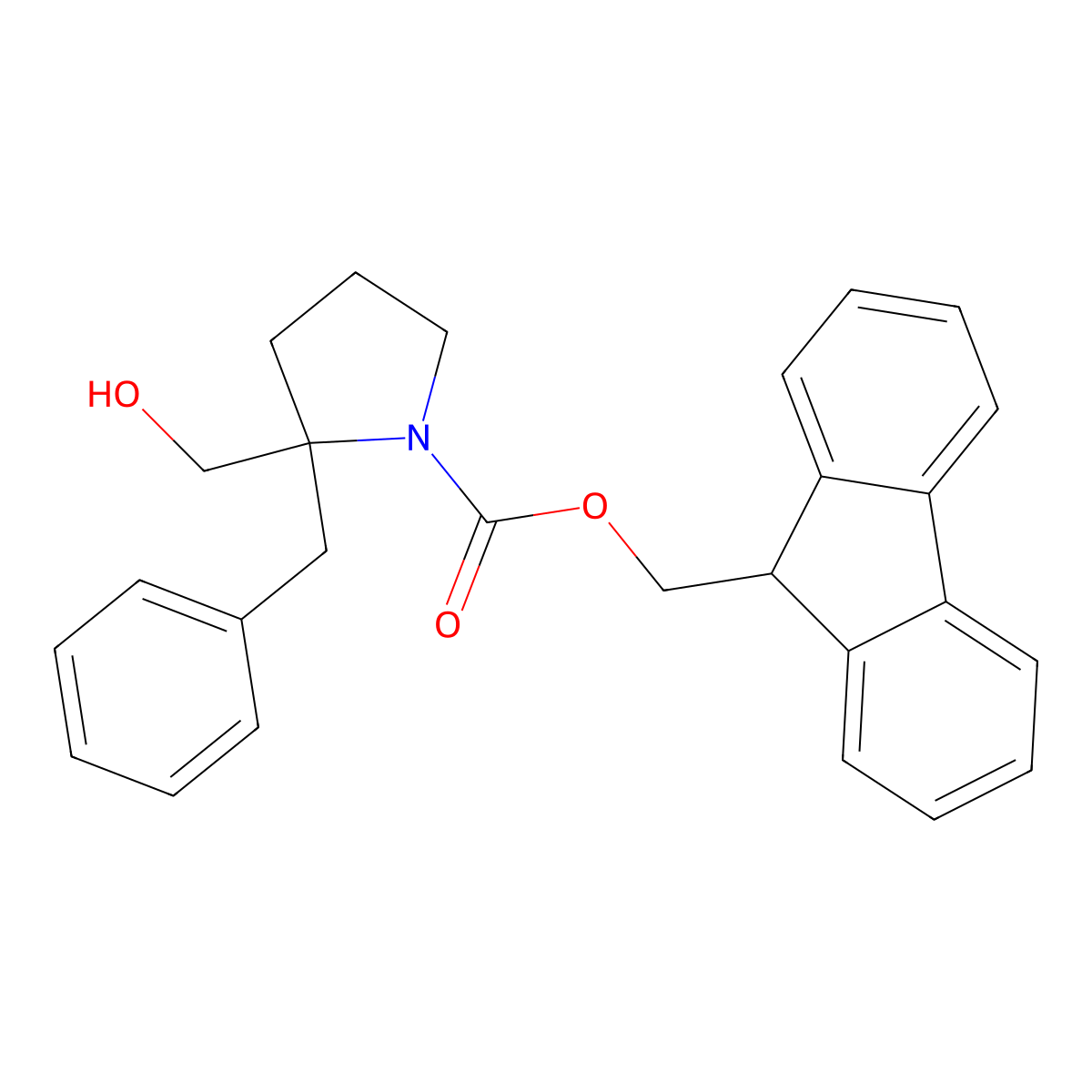 (9H-fluoren-9-yl)methyl 2-benzyl-2-(hydroxymethyl)pyrrolidine-1-carboxylate molecular structure, CAS 2763985-38-0