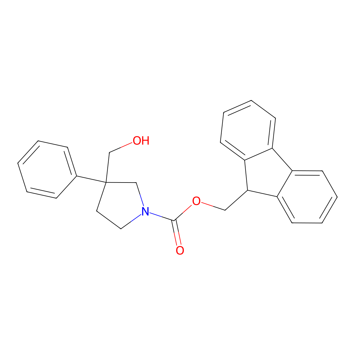 (9H-fluoren-9-yl)methyl 3-(hydroxymethyl)-3-phenylpyrrolidine-1-carboxylate molecular structure, CAS 2763985-45-9