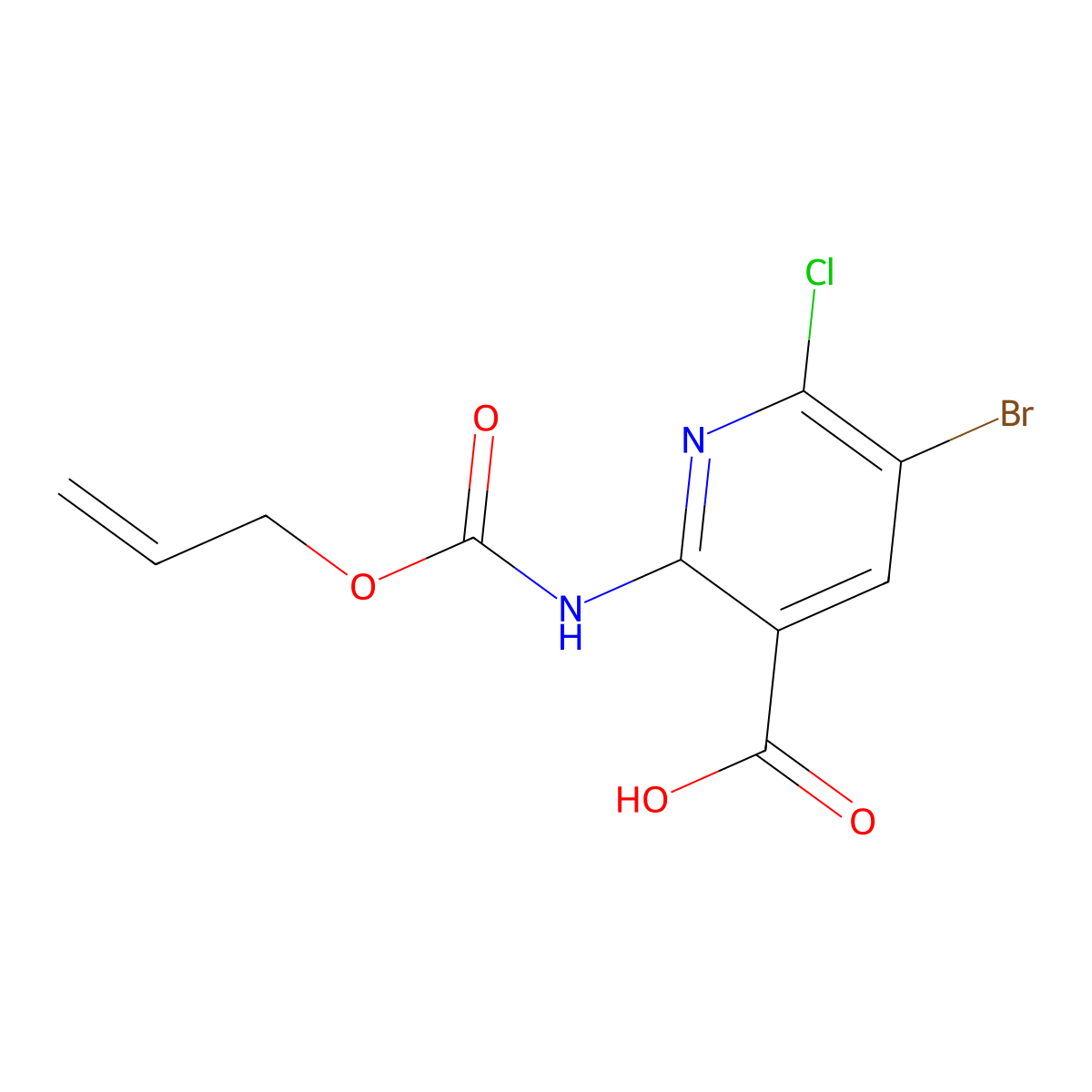 5-Bromo-6-chloro-2-{[(prop-2-en-1-yloxy)carbonyl]amino}pyridine-3-carboxylic acid molecular structure, CAS 2763985-53-9