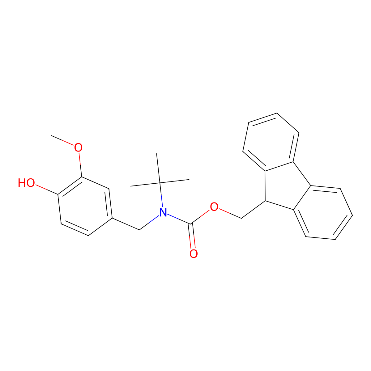 (9H-fluoren-9-yl)methyl N-tert-butyl-N-[(4-hydroxy-3-methoxyphenyl)methyl]carbamate molecular structure, CAS 2763992-89-6