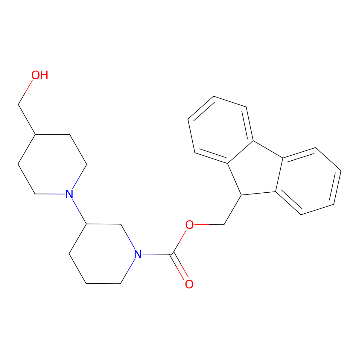 (9H-fluoren-9-yl)methyl 4-(hydroxymethyl)-[1,3'-bipiperidine]-1'-carboxylate molecular structure, CAS 2763992-92-1