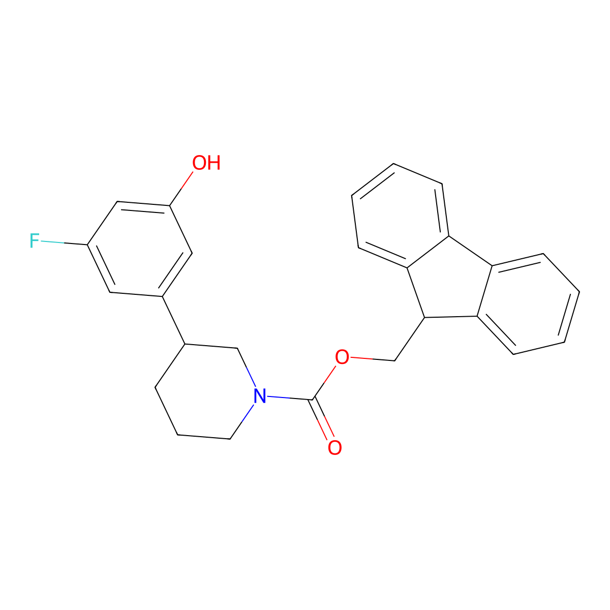 (9H-fluoren-9-yl)methyl 3-(3-fluoro-5-hydroxyphenyl)piperidine-1-carboxylate molecular structure, CAS 2763992-96-5
