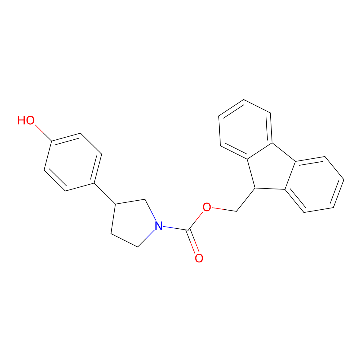 (9H-fluoren-9-yl)methyl 3-(4-hydroxyphenyl)pyrrolidine-1-carboxylate molecular structure, CAS 2763993-01-5