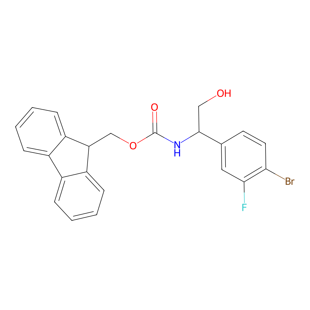 (9H-fluoren-9-yl)methyl N-[1-(4-bromo-3-fluorophenyl)-2-hydroxyethyl]carbamate molecular structure, CAS 2763993-23-1