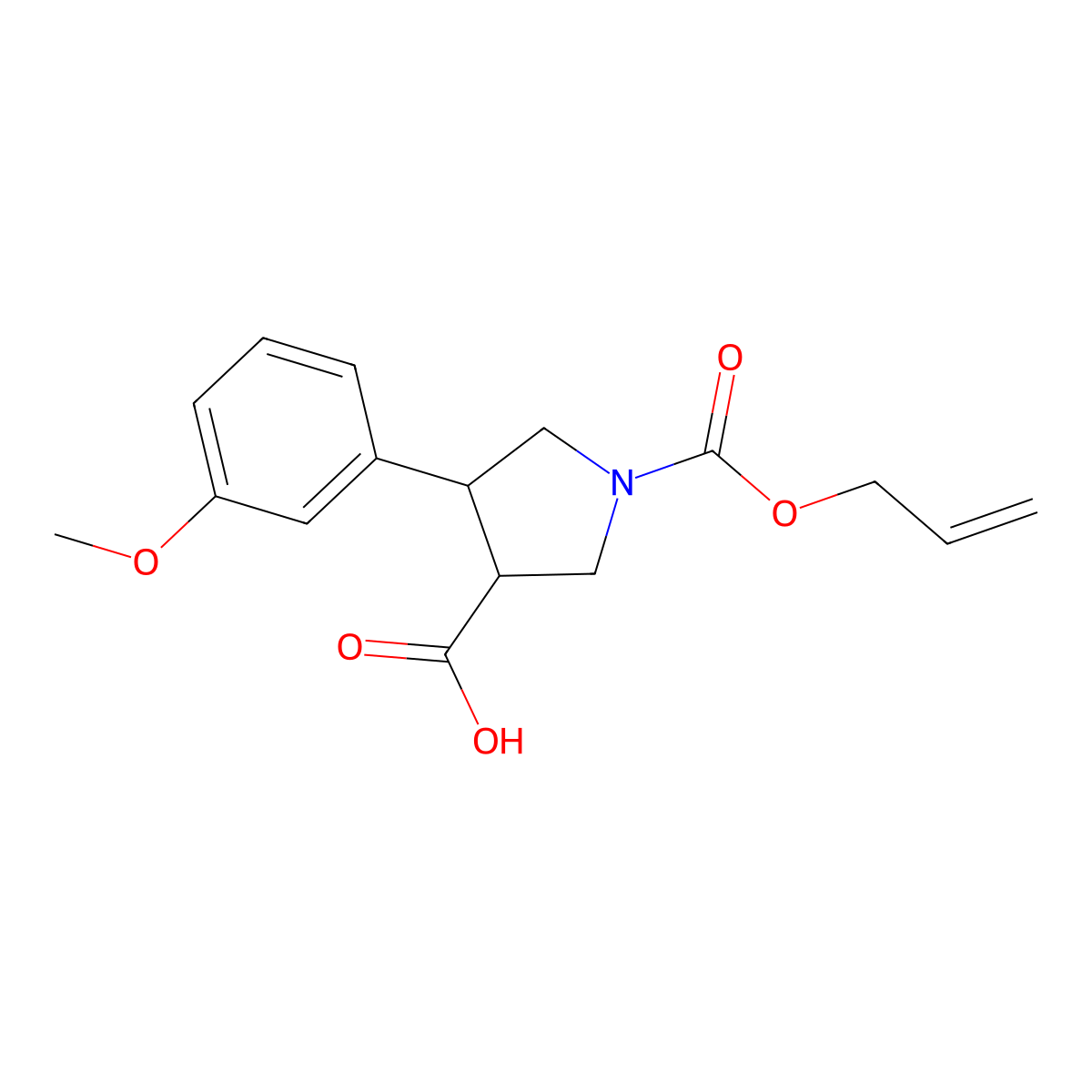 rac-(3R,4S)-4-(3-methoxyphenyl)-1-[(prop-2-en-1-yloxy)carbonyl]pyrrolidine-3-carboxylic acid molecular structure, CAS 2763993-24-2