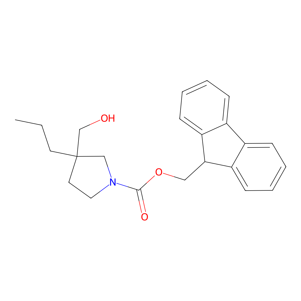 (9H-fluoren-9-yl)methyl 3-(hydroxymethyl)-3-propylpyrrolidine-1-carboxylate molecular structure, CAS 2763993-30-0