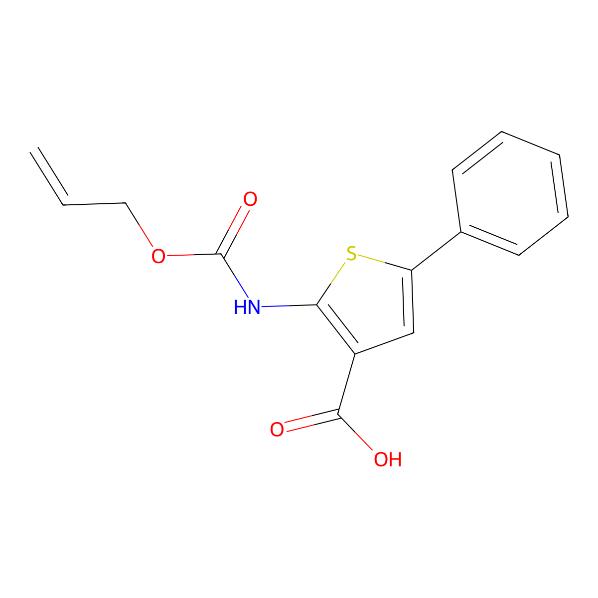 5-Phenyl-2-{[(prop-2-en-1-yloxy)carbonyl]amino}thiophene-3-carboxylic acid molecular structure, CAS 2763993-38-8