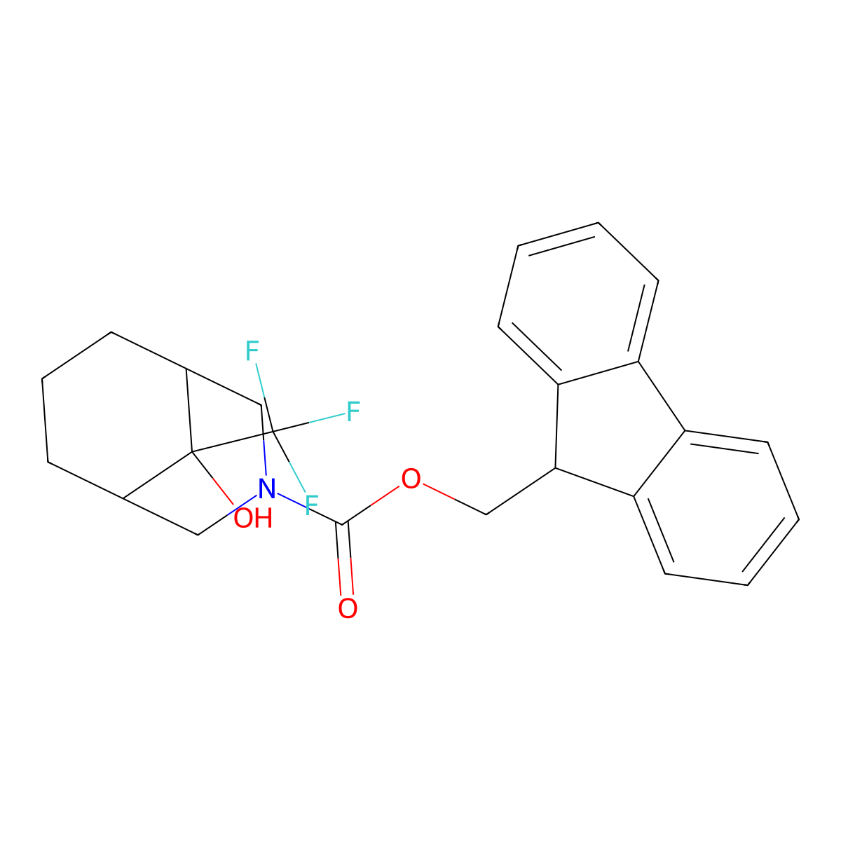 (9H-fluoren-9-yl)methyl 9-hydroxy-9-(trifluoromethyl)-3-azabicyclo[3.3.1]nonane-3-carboxylate molecular structure, CAS 2763993-51-5