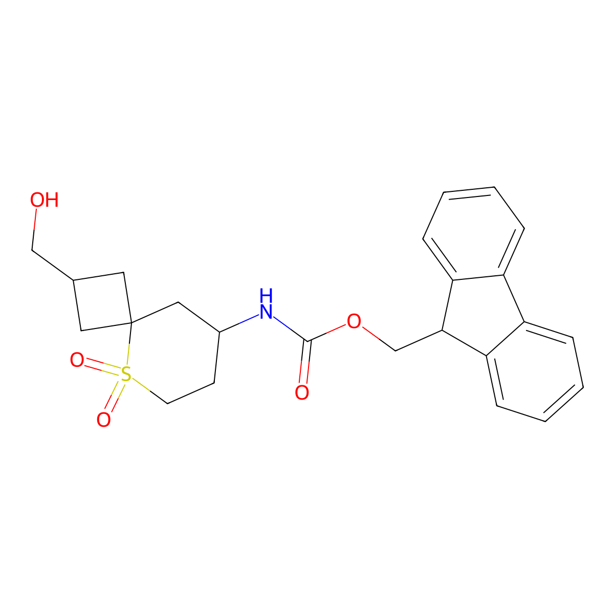 (9H-fluoren-9-yl)methyl N-[2-(hydroxymethyl)-5,5-dioxo-5lambda6-thiaspiro[3.5]nonan-8-yl]carbamate molecular structure, CAS 2763993-56-0