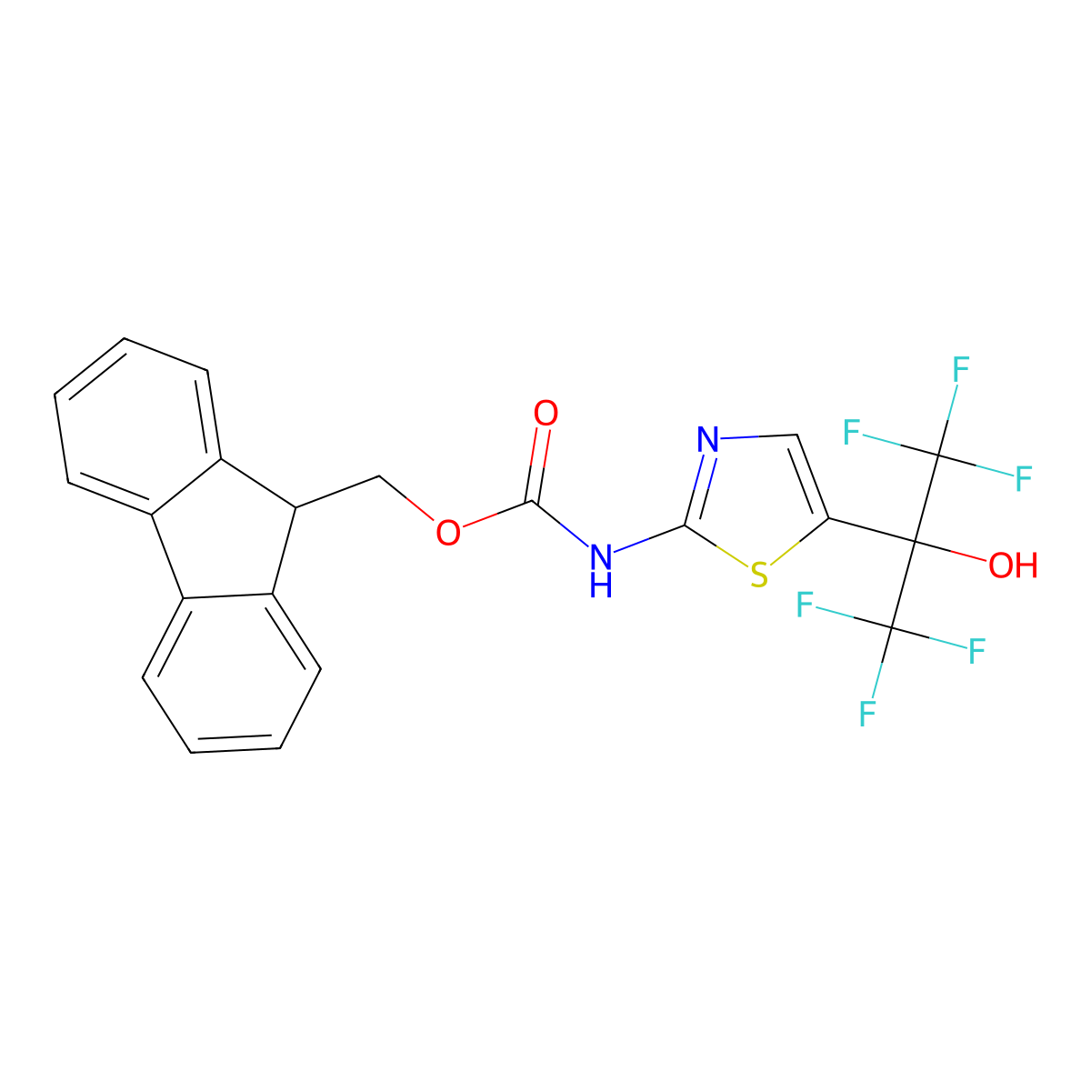 (9H-fluoren-9-yl)methyl N-[5-(1,1,1,3,3,3-hexafluoro-2-hydroxypropan-2-yl)-1,3-thiazol-2-yl]carbamate molecular structure, CAS 2763993-63-9
