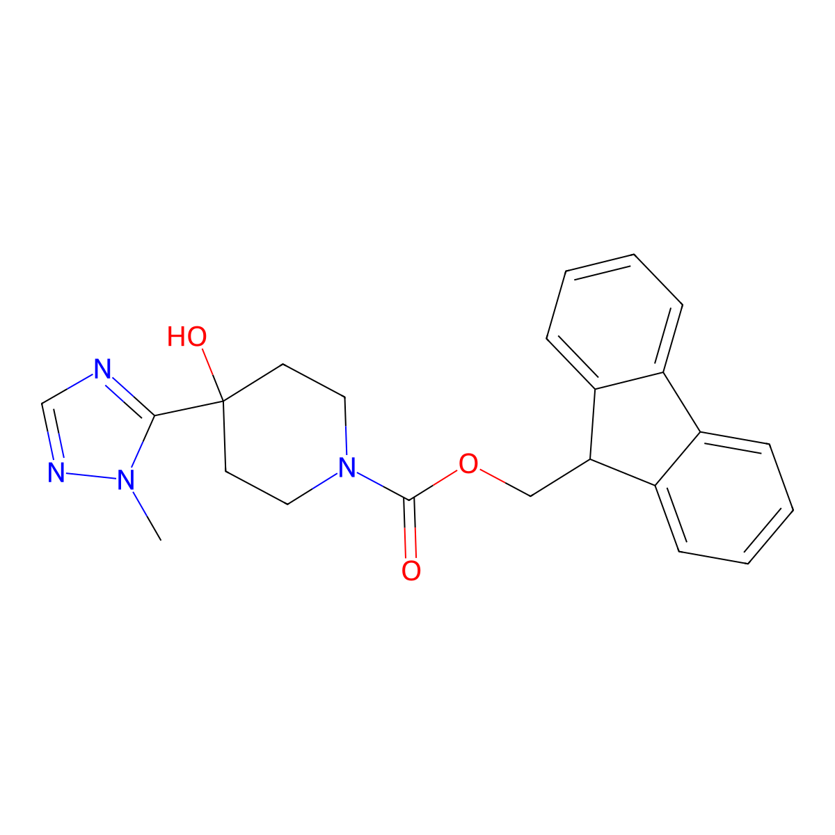 (9H-fluoren-9-yl)methyl 4-hydroxy-4-(1-methyl-1H-1,2,4-triazol-5-yl)piperidine-1-carboxylate molecular structure, CAS 2763993-77-5