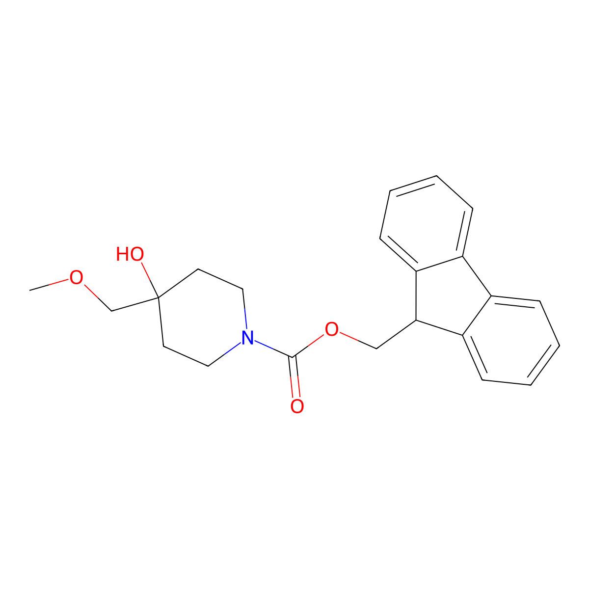 (9H-fluoren-9-yl)methyl 4-hydroxy-4-(methoxymethyl)piperidine-1-carboxylate molecular structure, CAS 2763993-78-6