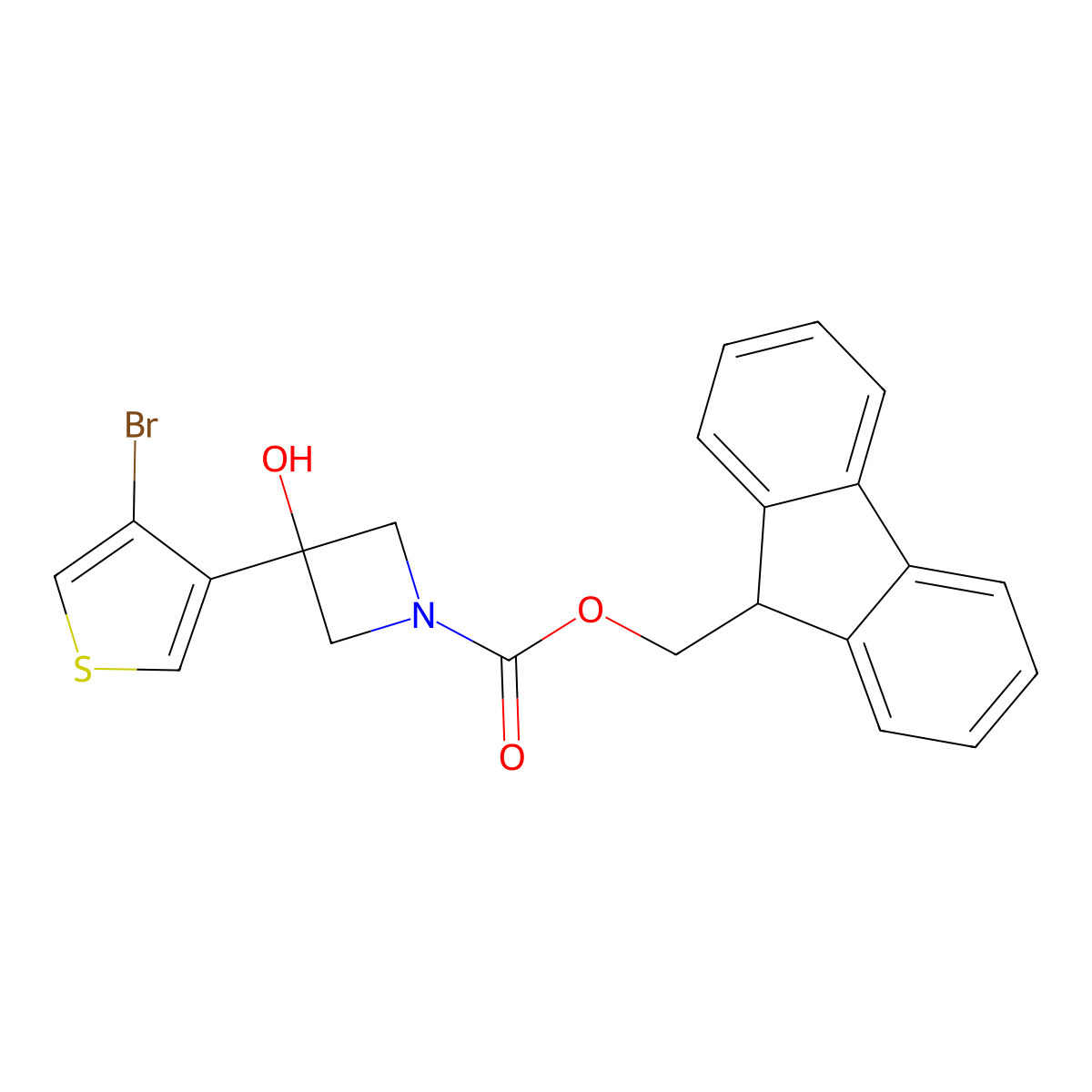 (9H-fluoren-9-yl)methyl 3-(4-bromothiophen-3-yl)-3-hydroxyazetidine-1-carboxylate molecular structure, CAS 2763993-84-4