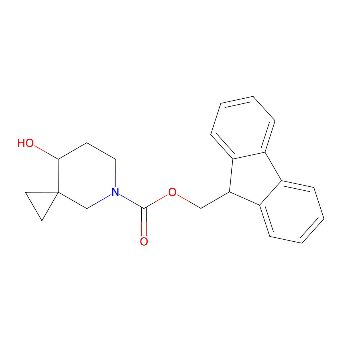 9H-fluoren-9-ylmethyl 8-hydroxy-5-azaspiro[2.5]octane-5-carboxylate molecular structure, CAS 2763993-96-8