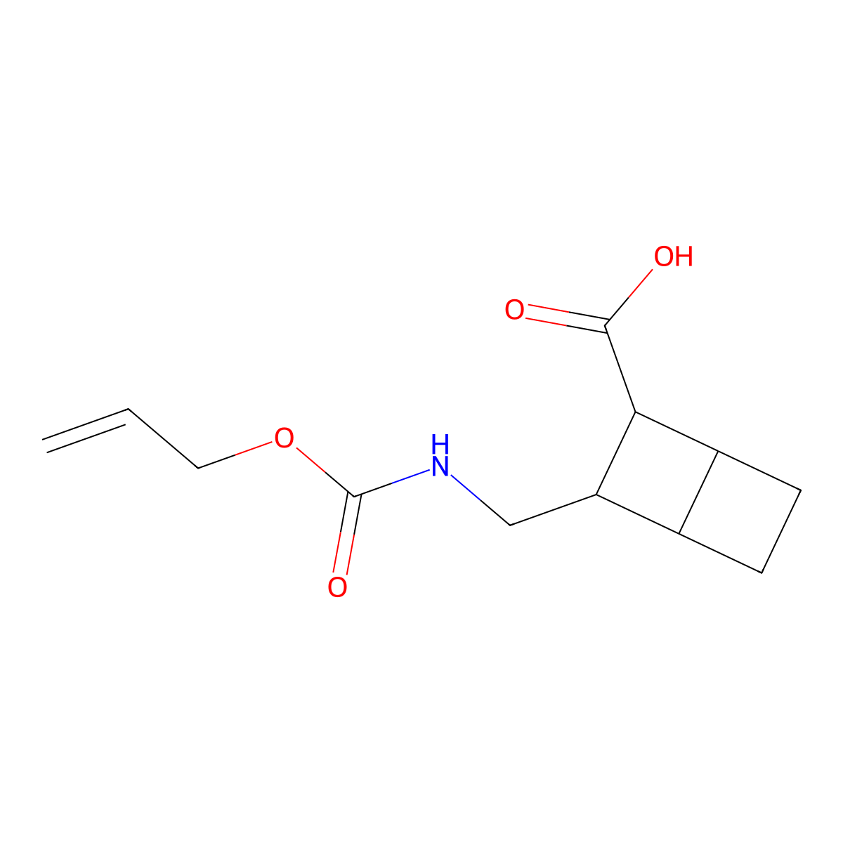rac-(1R,2S,3R,4S)-3-({[(prop-2-en-1-yloxy)carbonyl]amino}methyl)bicyclo[2.2.0]hexane-2-carboxylic acid molecular structure, CAS 2763994-03-0