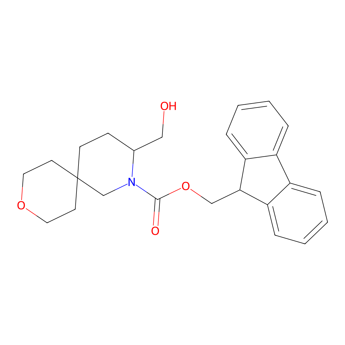 (9H-fluoren-9-yl)methyl 3-(hydroxymethyl)-9-oxa-2-azaspiro[5.5]undecane-2-carboxylate molecular structure, CAS 2763994-06-3