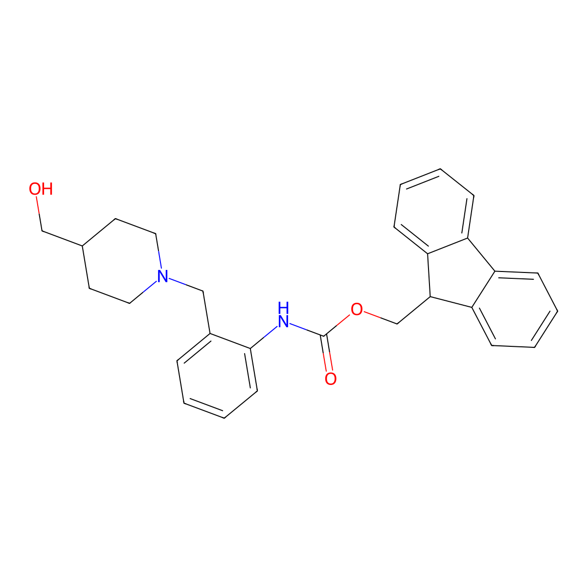 (9H-fluoren-9-yl)methyl N-(2-{[4-(hydroxymethyl)piperidin-1-yl]methyl}phenyl)carbamate molecular structure, CAS 2763994-24-5