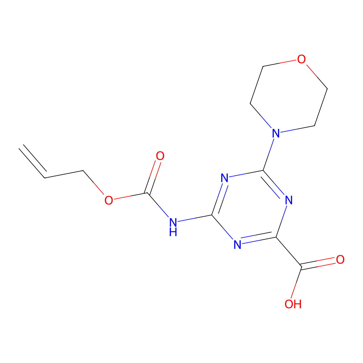 4-(Morpholin-4-yl)-6-{[(prop-2-en-1-yloxy)carbonyl]amino}-1,3,5-triazine-2-carboxylic acid molecular structure, CAS 2763994-36-9