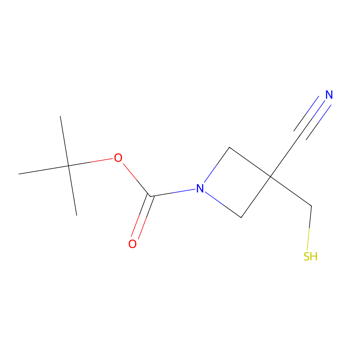 Tert-butyl 3-cyano-3-(sulfanylmethyl)azetidine-1-carboxylate molecular structure, CAS 2763994-40-5