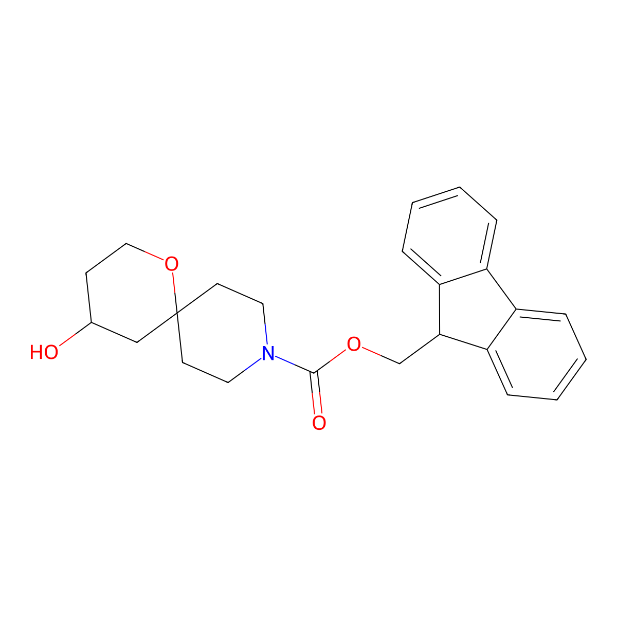 (9H-fluoren-9-yl)methyl 4-hydroxy-1-oxa-9-azaspiro[5.5]undecane-9-carboxylate molecular structure, CAS 2763994-43-8
