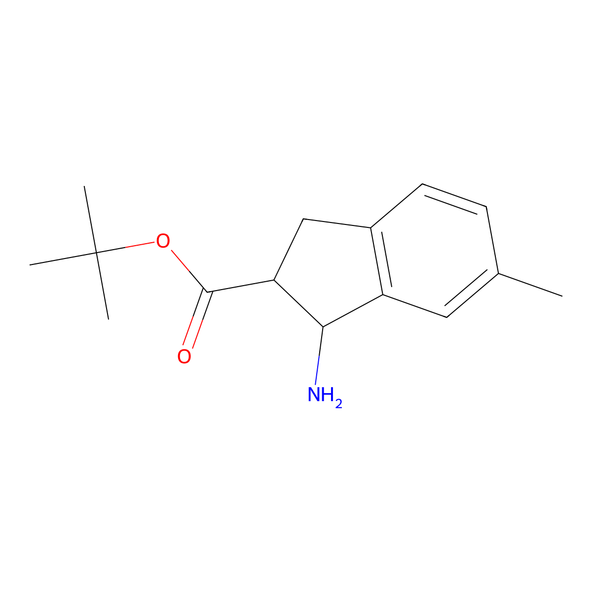 rac-tert-butyl (1R,2R)-1-amino-6-methyl-2,3-dihydro-1H-indene-2-carboxylate molecular structure, CAS 2763994-50-7
