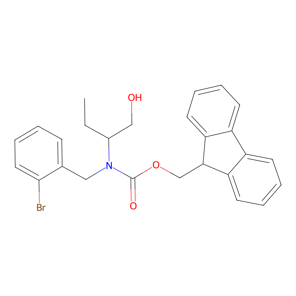 (9H-fluoren-9-yl)methyl N-[(2-bromophenyl)methyl]-N-(1-hydroxybutan-2-yl)carbamate molecular structure, CAS 2763994-62-1