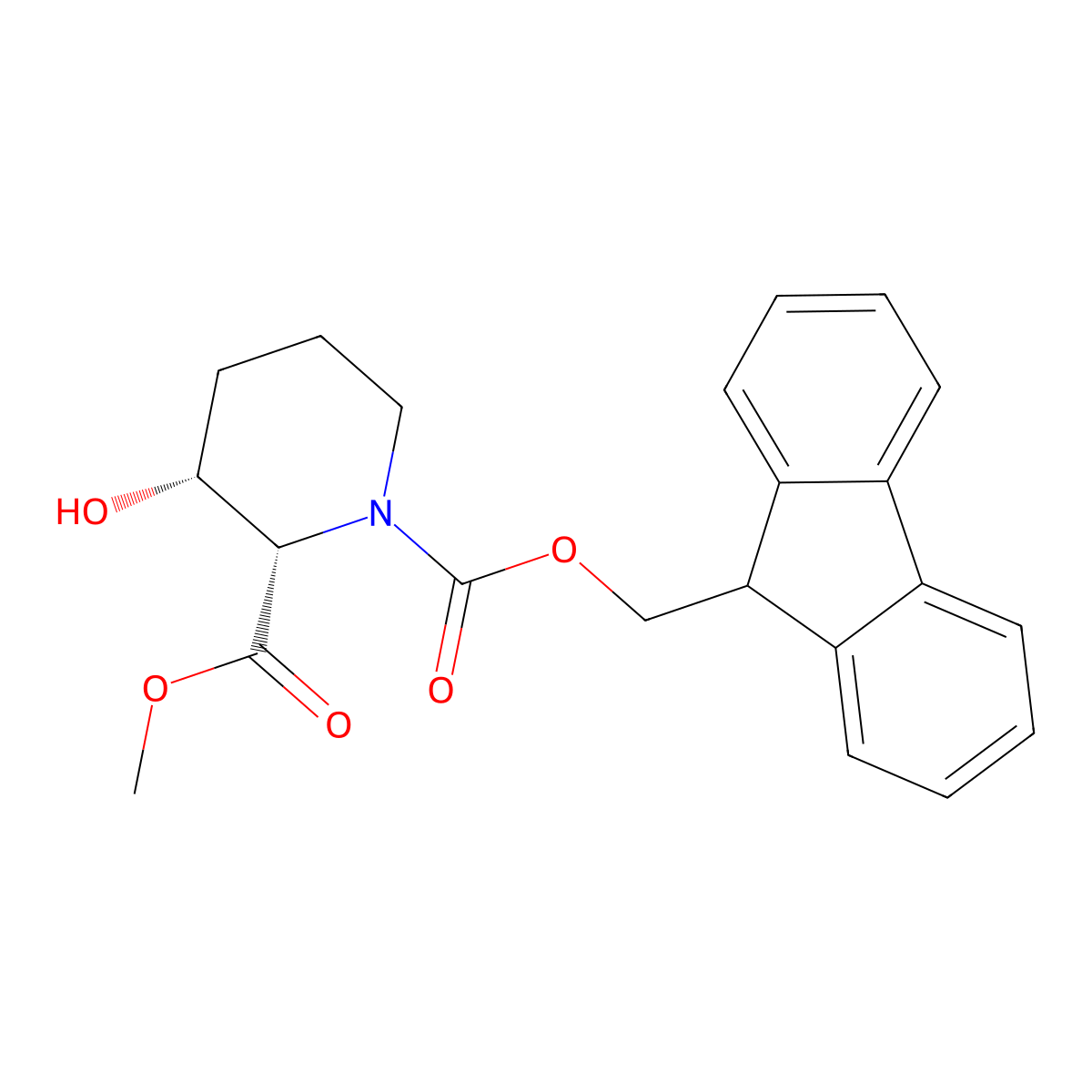 rac-1-(9H-fluoren-9-yl)methyl 2-methyl (2R,3S)-3-hydroxypiperidine-1,2-dicarboxylate molecular structure, CAS 2763994-63-2