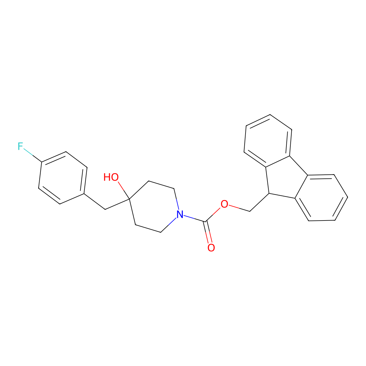 (9H-fluoren-9-yl)methyl 4-[(4-fluorophenyl)methyl]-4-hydroxypiperidine-1-carboxylate molecular structure, CAS 2763994-65-4